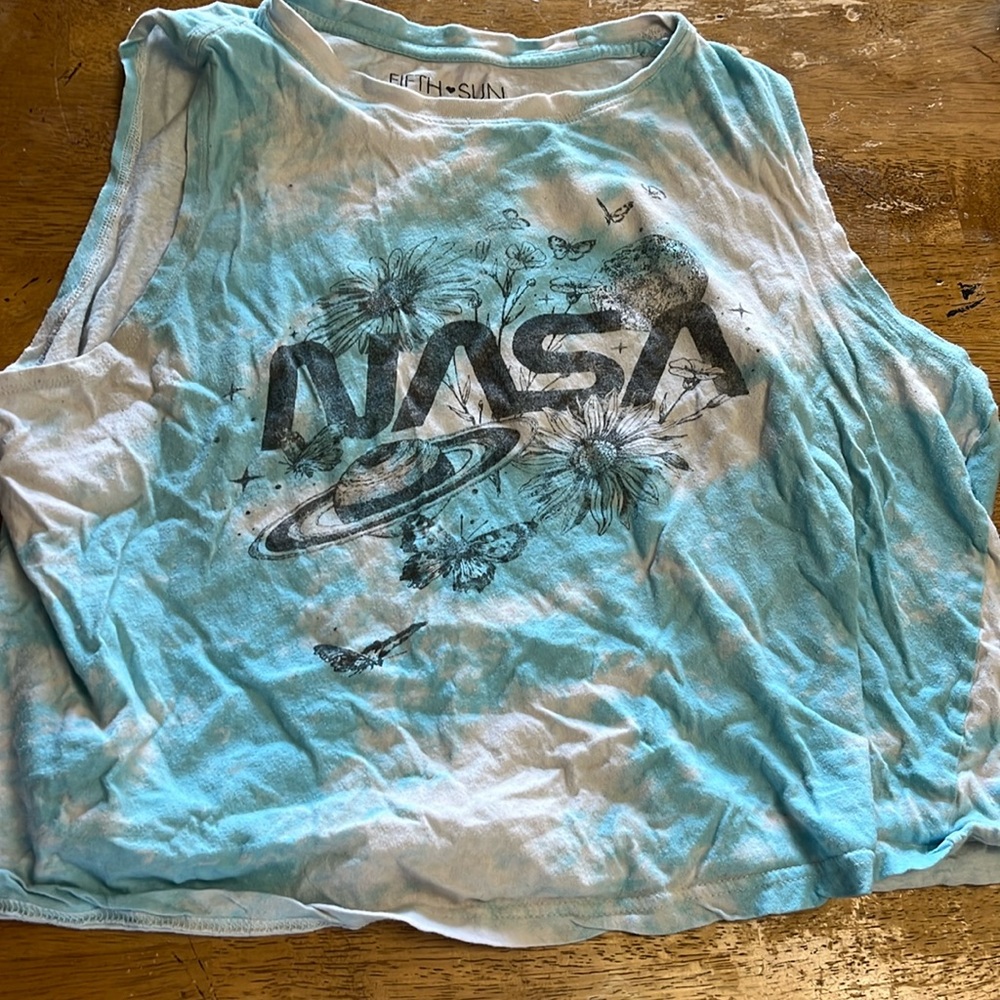 NASA Retro Blue and White Tie-Dye Fifth Sun Tank Top